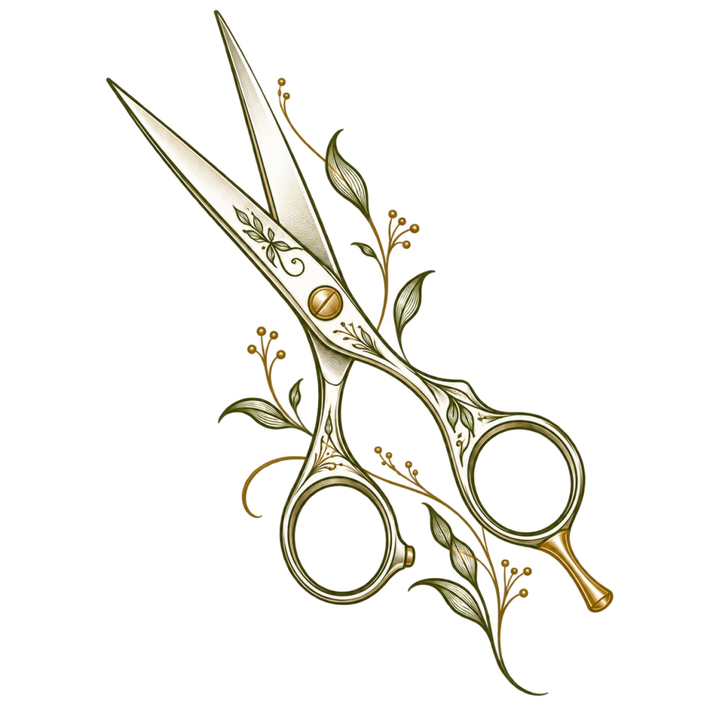 ciseaux de coiffure et un brin végétal